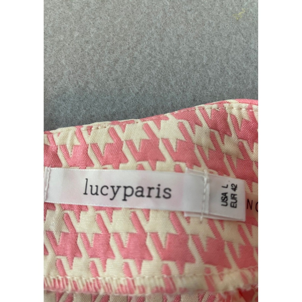 Lucy Paris Pink Houndstooth Sleeveless Shift Dress‎ Womens Large Preppy Retro - Picture 3 of 5